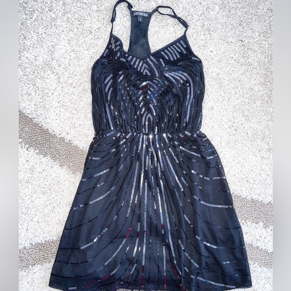 Express silver sequence black dress